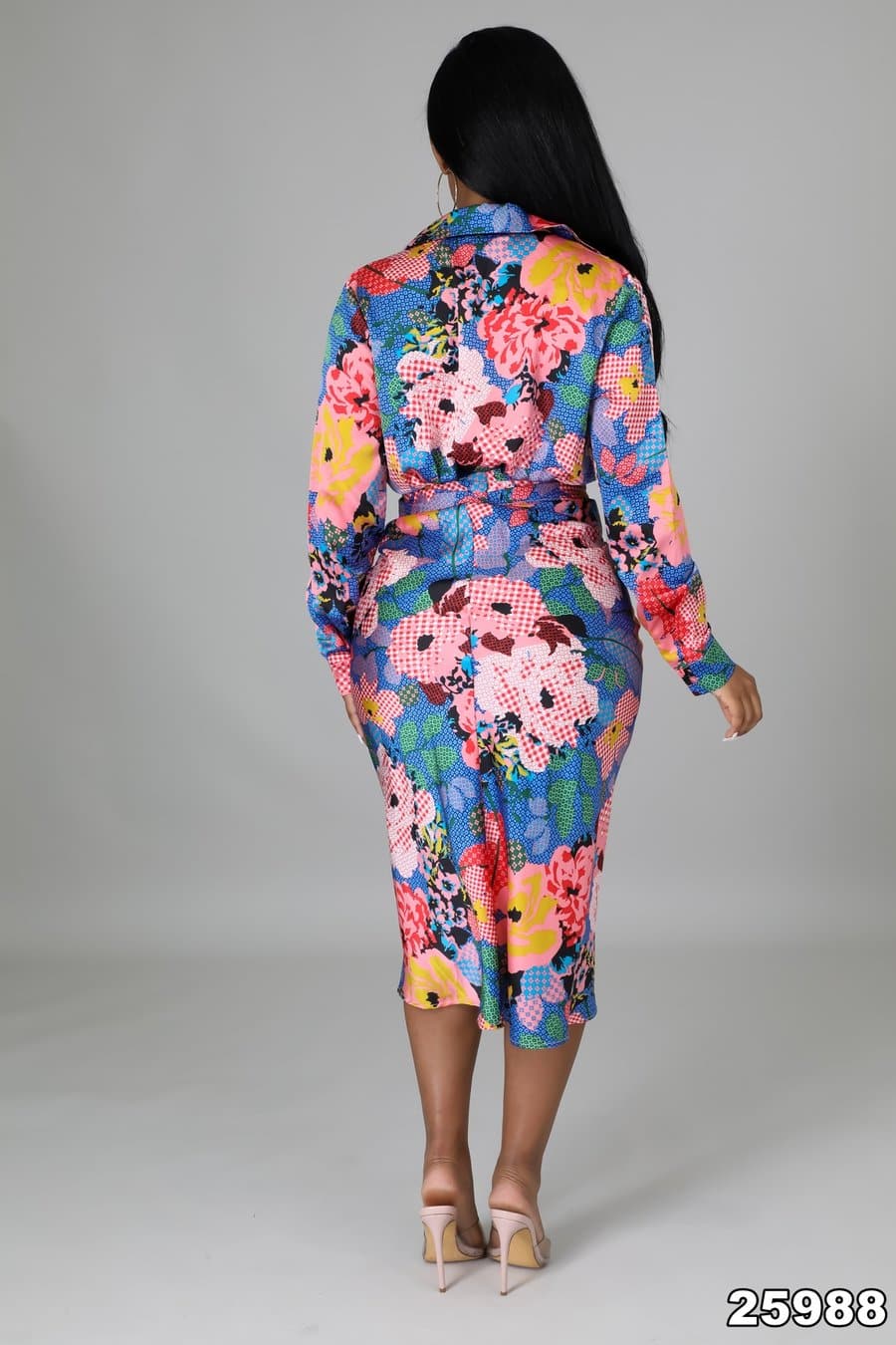 True Blue Flower Print Shirt Midi - SASHAY COUTURE BOUTIQUE Dresses