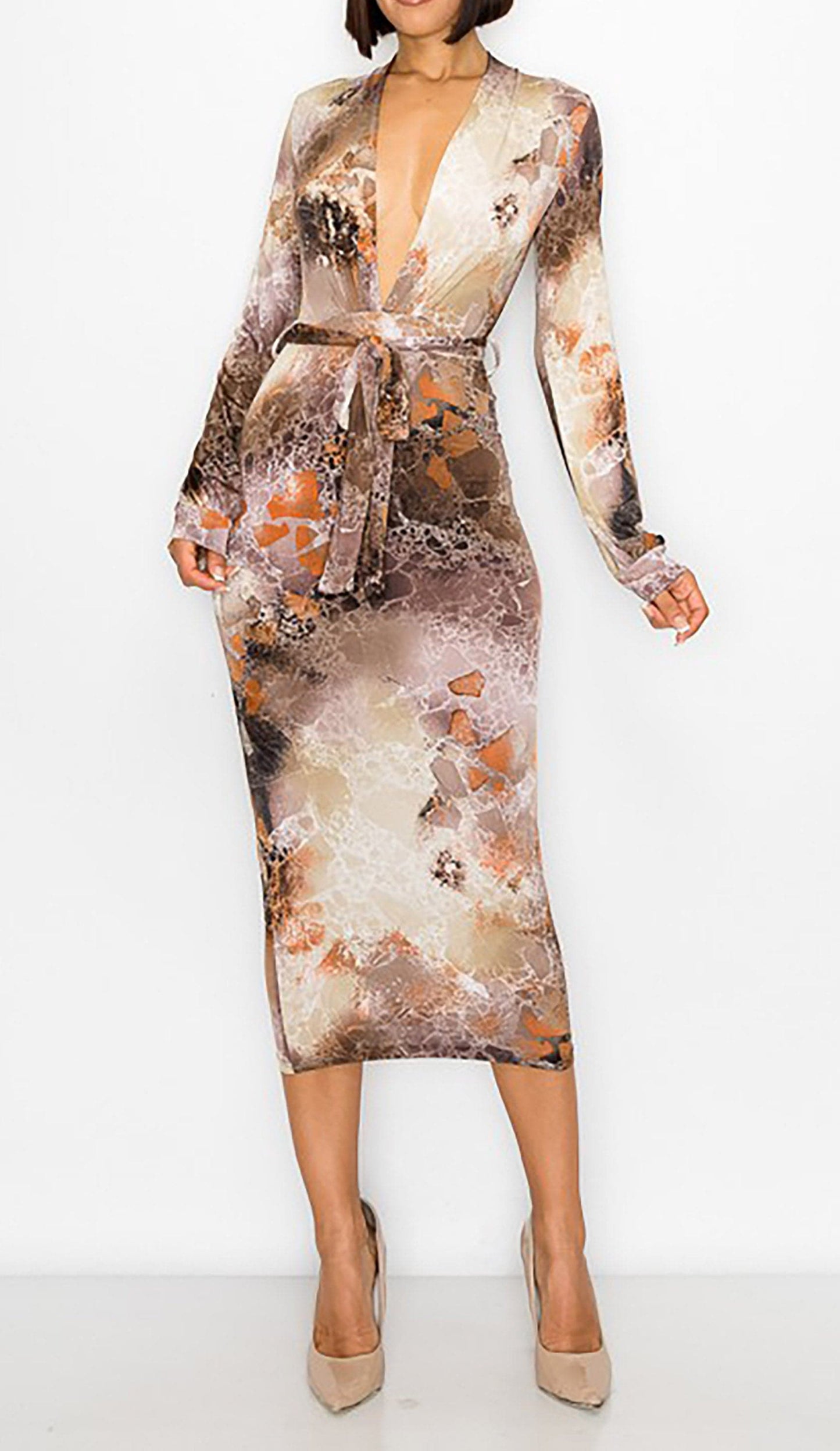 Deep V-neck Midi Dress - SASHAY COUTURE BOUTIQUE Dresses