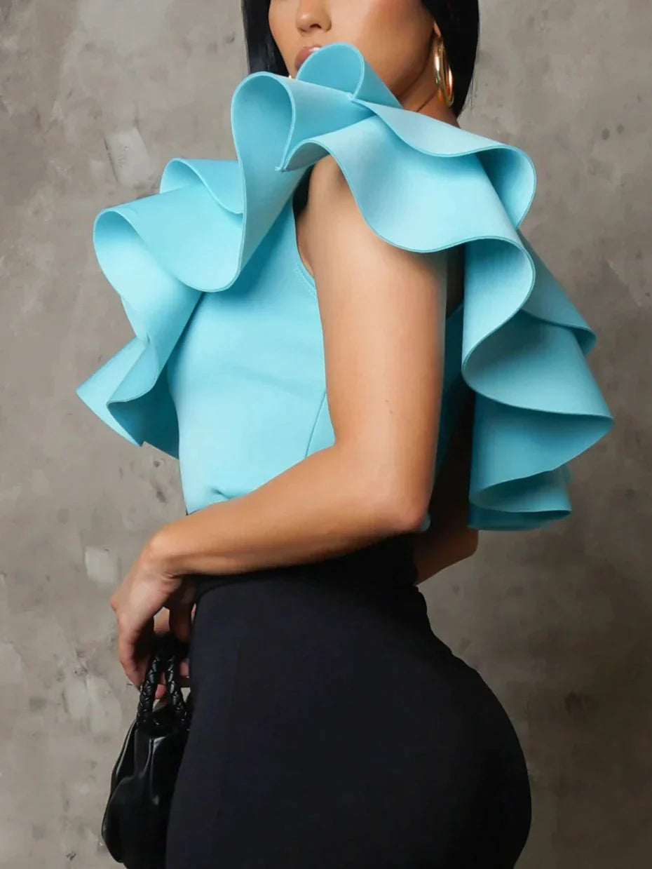 Double Ruffled Blouse - SASHAY COUTURE BOUTIQUE Tops