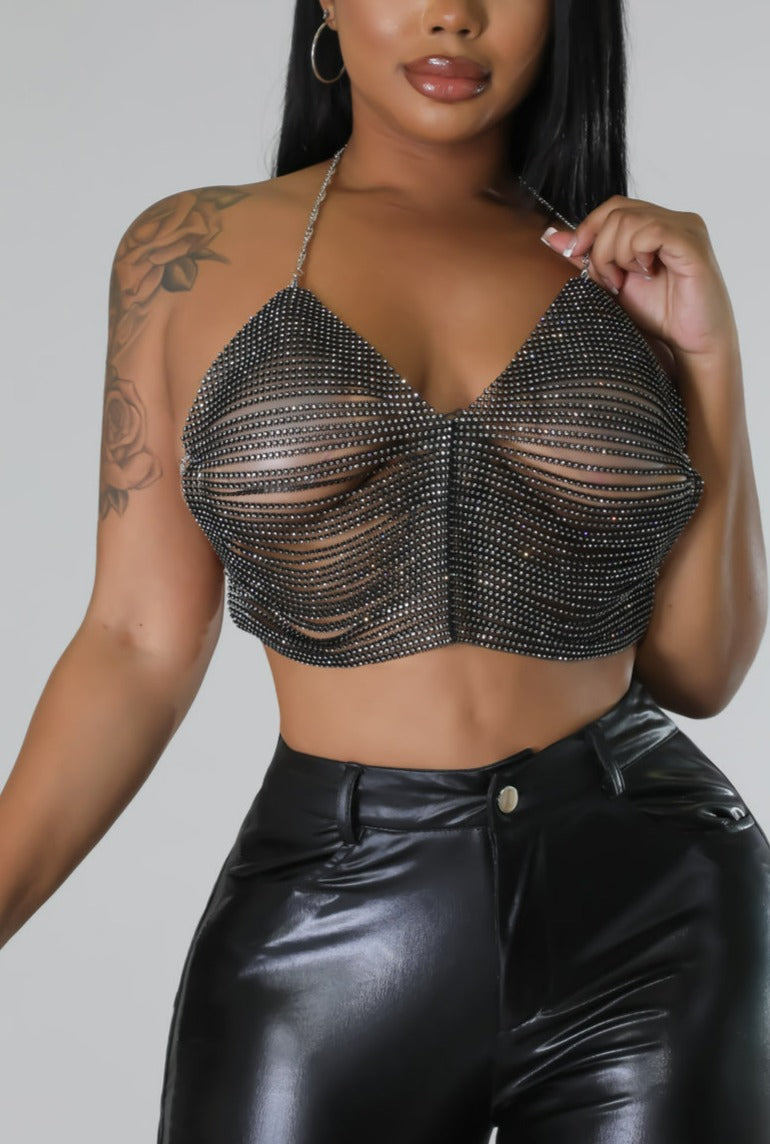 Cropped Rhinestone Halter Top - SASHAY COUTURE BOUTIQUE Tops