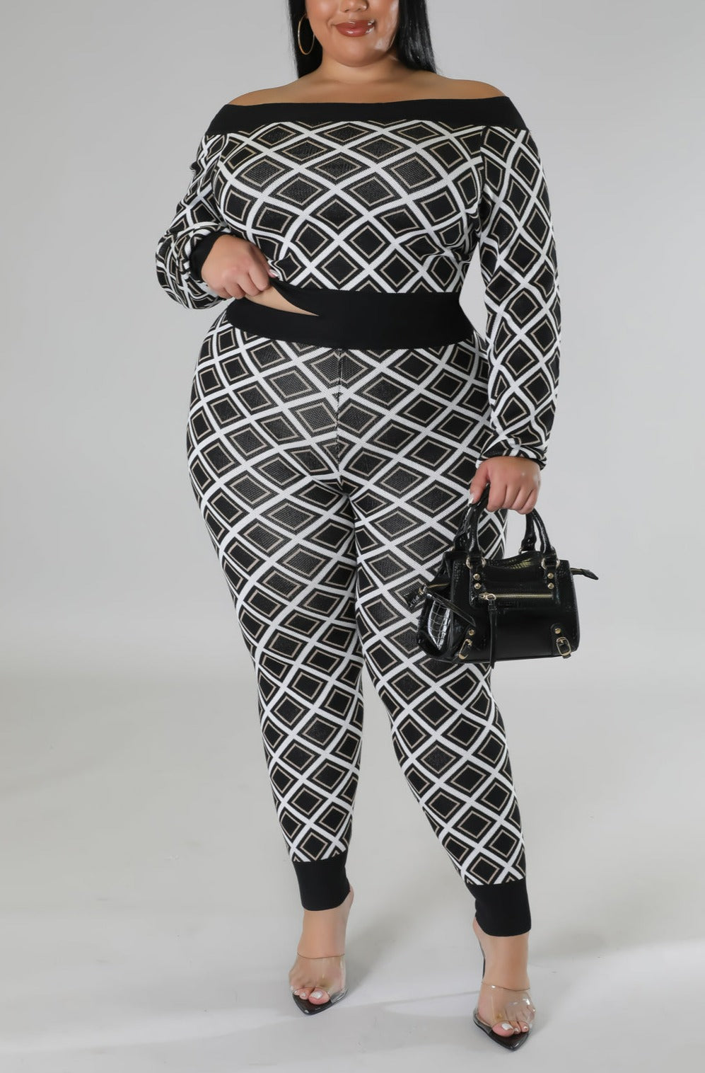 Multi Off Shoulder Legging Set (Curvy) - SASHAY COUTURE BOUTIQUE Two Piece