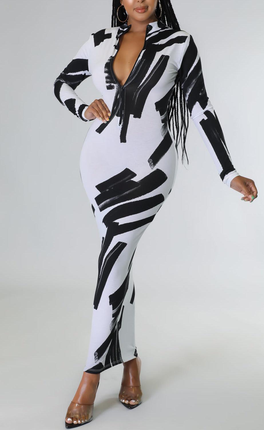 White with Black Fitted Midi Dress - SASHAY COUTURE BOUTIQUE Dresses