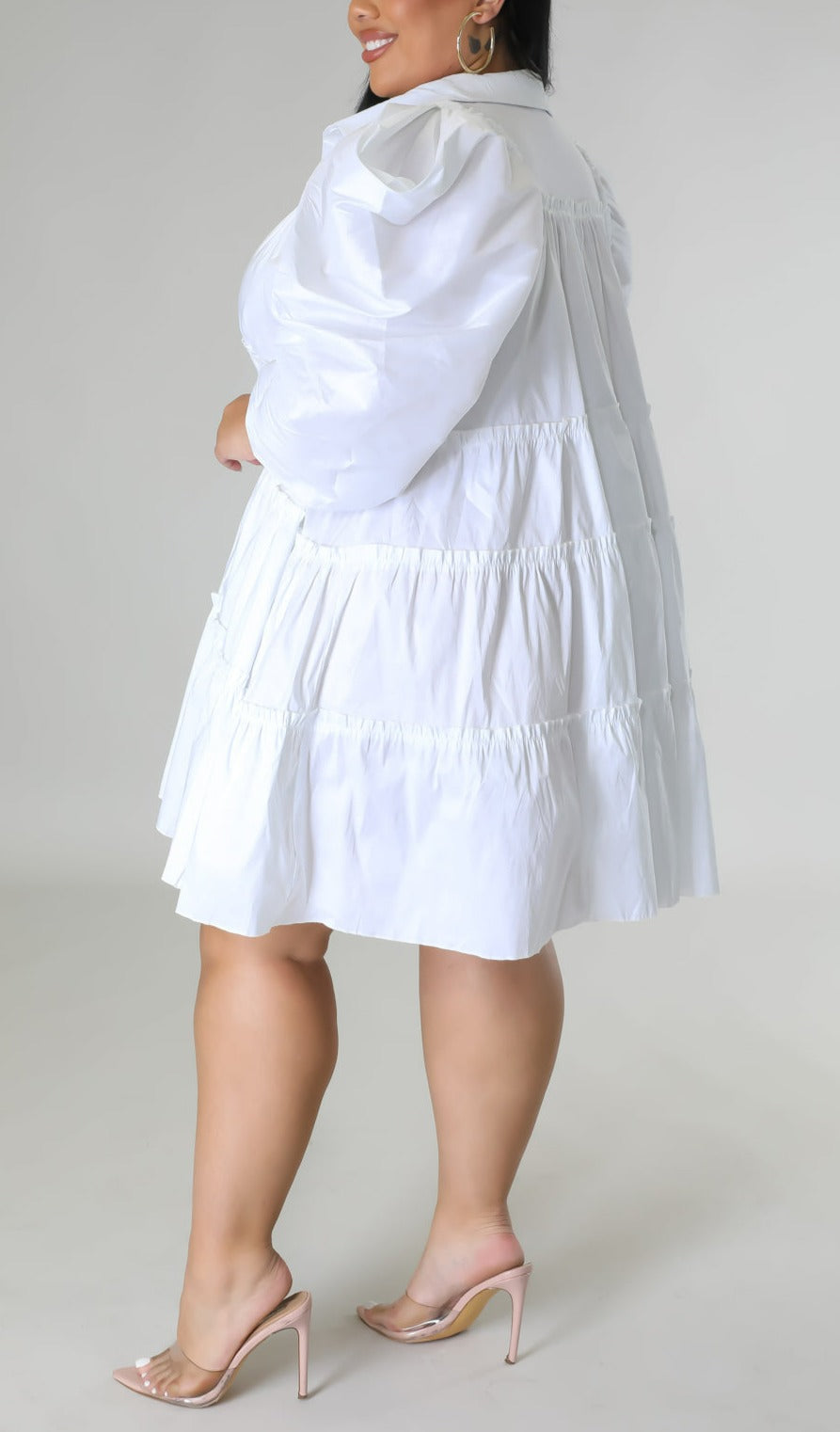 Puff Shoulder Babydoll Dress (Curvy) - SASHAY COUTURE BOUTIQUE Dresses