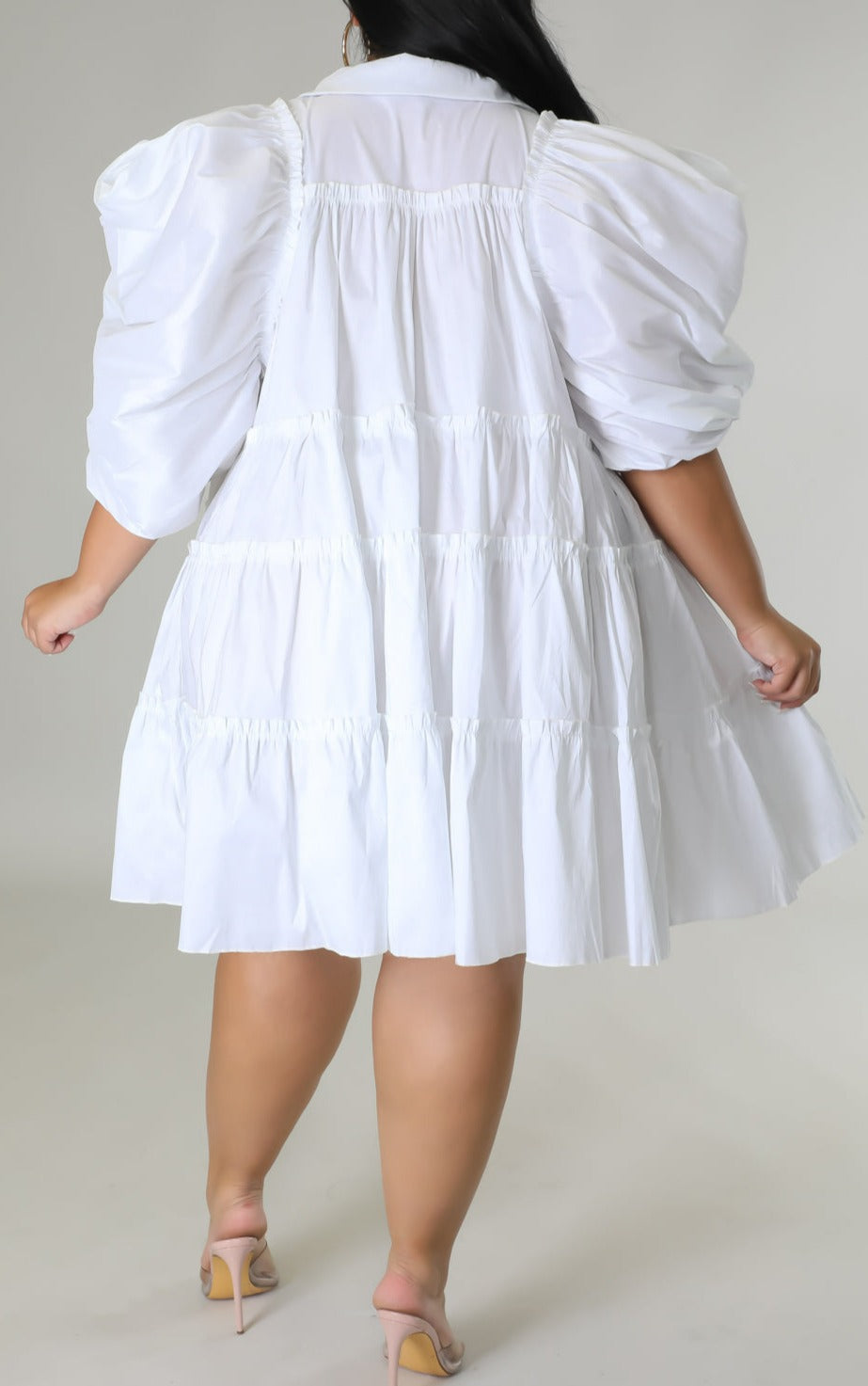 Puff Shoulder Babydoll Dress (Curvy) - SASHAY COUTURE BOUTIQUE Dresses