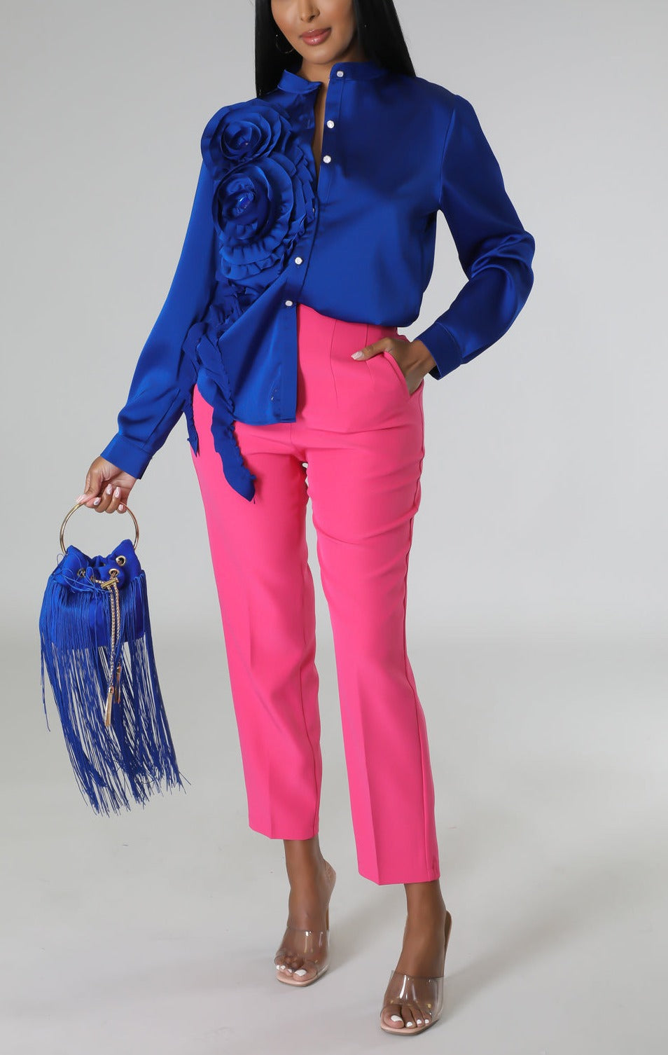 Floral and Rhinestone Detail Blouse - SASHAY COUTURE BOUTIQUE Tops