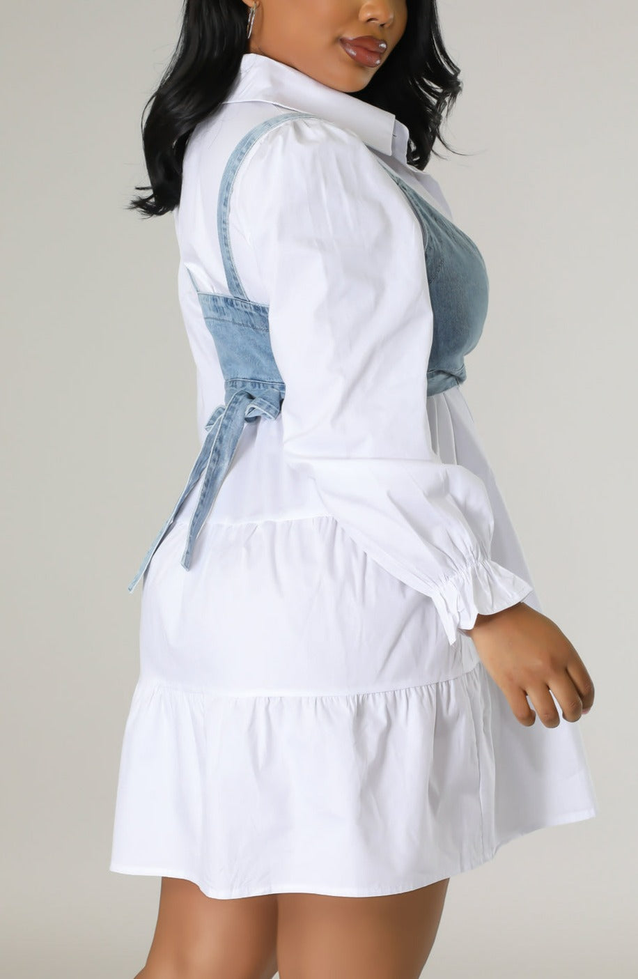 Tunic Dress with Layered Denim Crop Top - SASHAY COUTURE BOUTIQUE Dresses