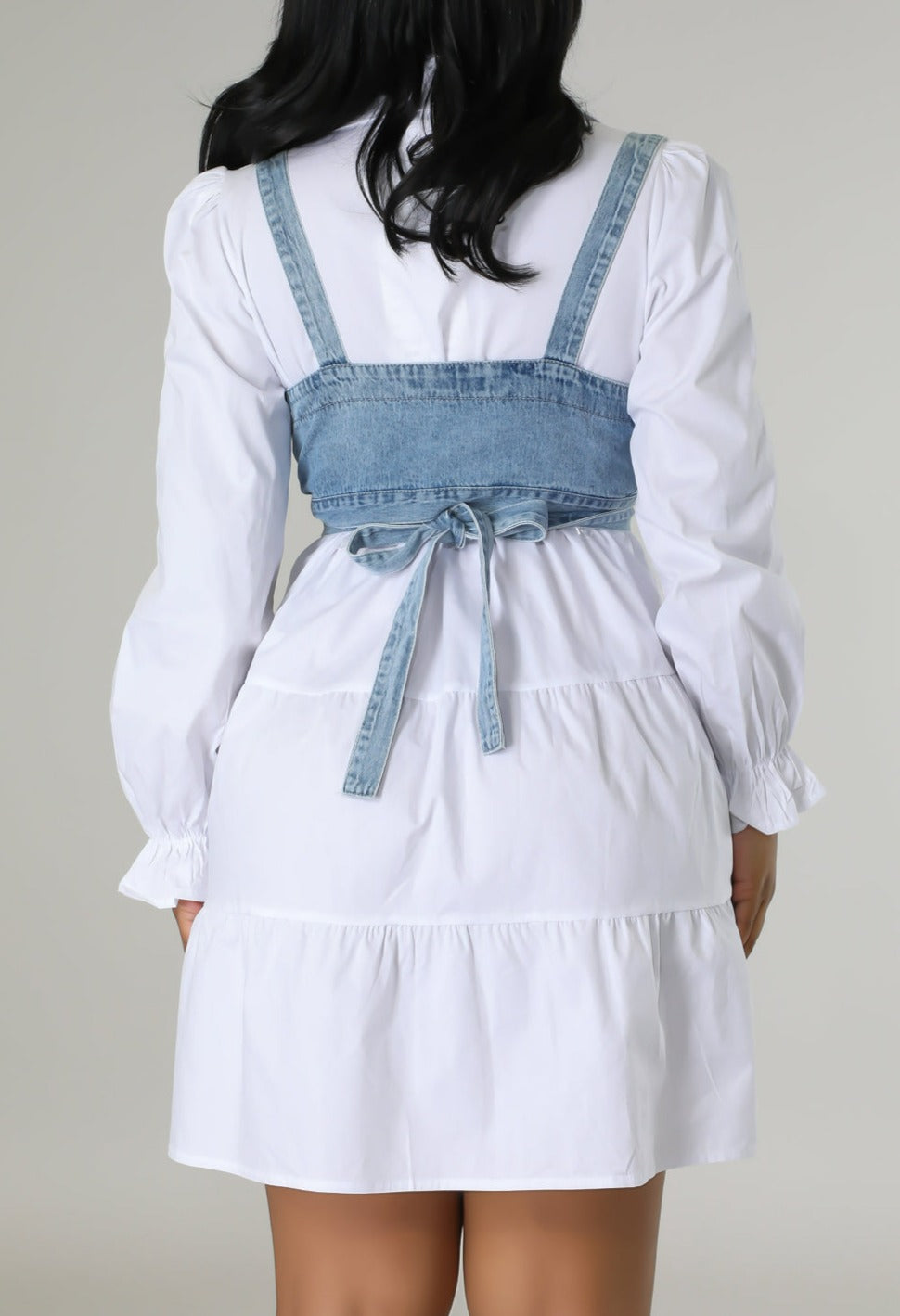Tunic Dress with Layered Denim Crop Top - SASHAY COUTURE BOUTIQUE Dresses