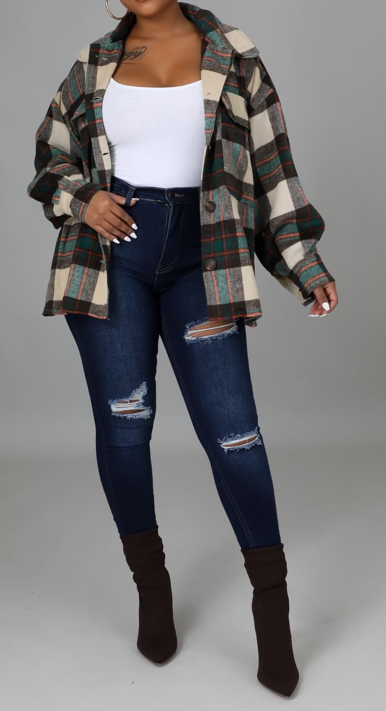Flannel Lightweight Jacket - SASHAY COUTURE BOUTIQUE Coats & Jackets