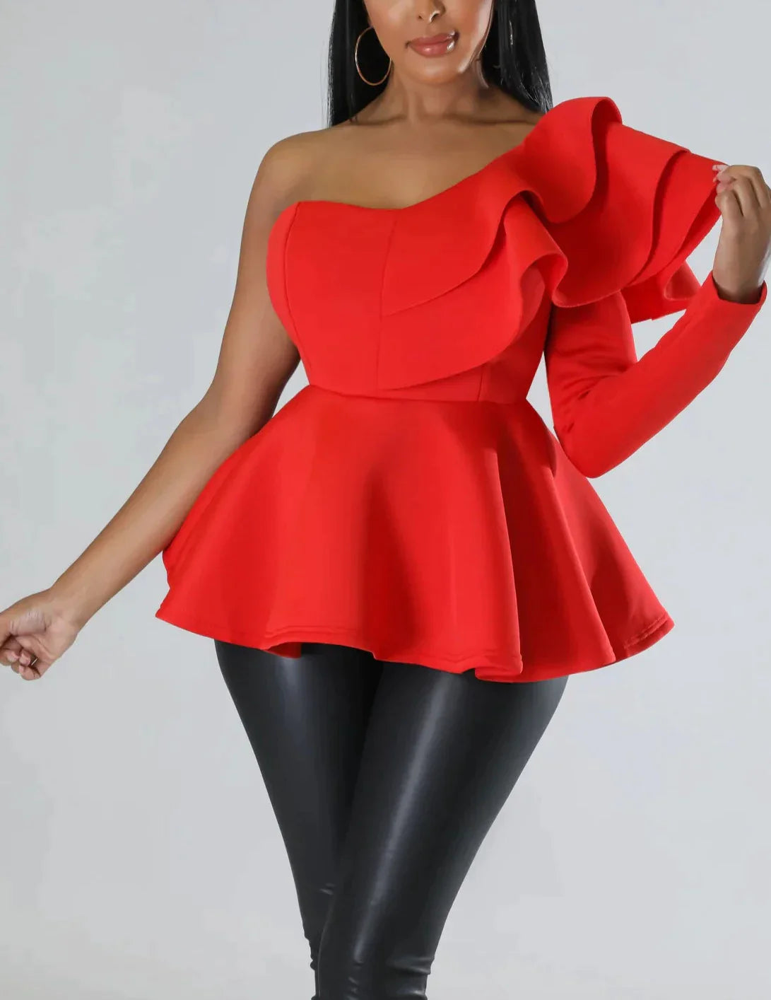 One Shoulder Peplum Blouse - SASHAY COUTURE BOUTIQUE Tops