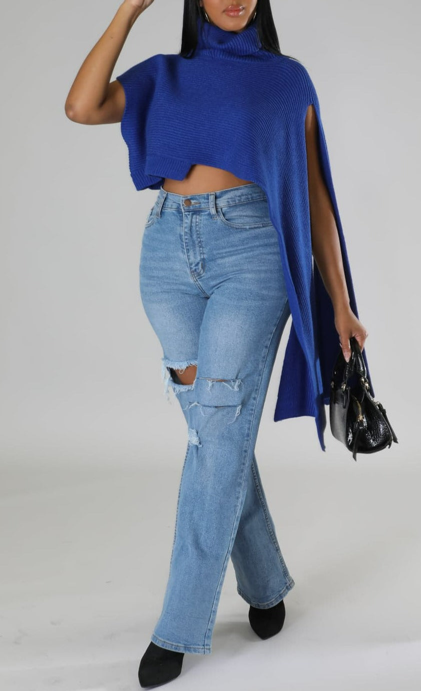 One Sleeve Slit Sweater - SASHAY COUTURE BOUTIQUE Tops