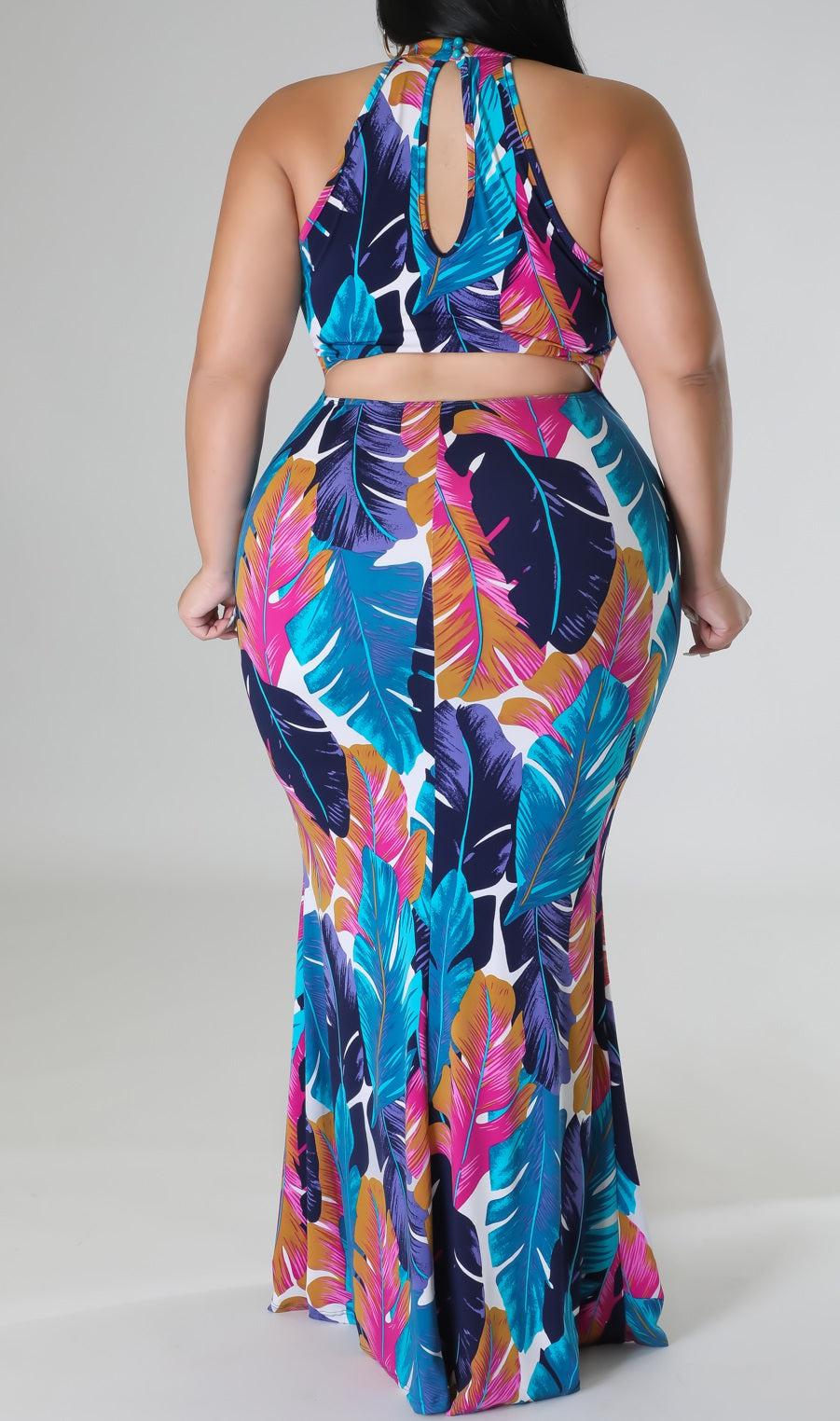 Bold Colors Feather Detailed Maxi (Curvy) - SASHAY COUTURE BOUTIQUE Dresses