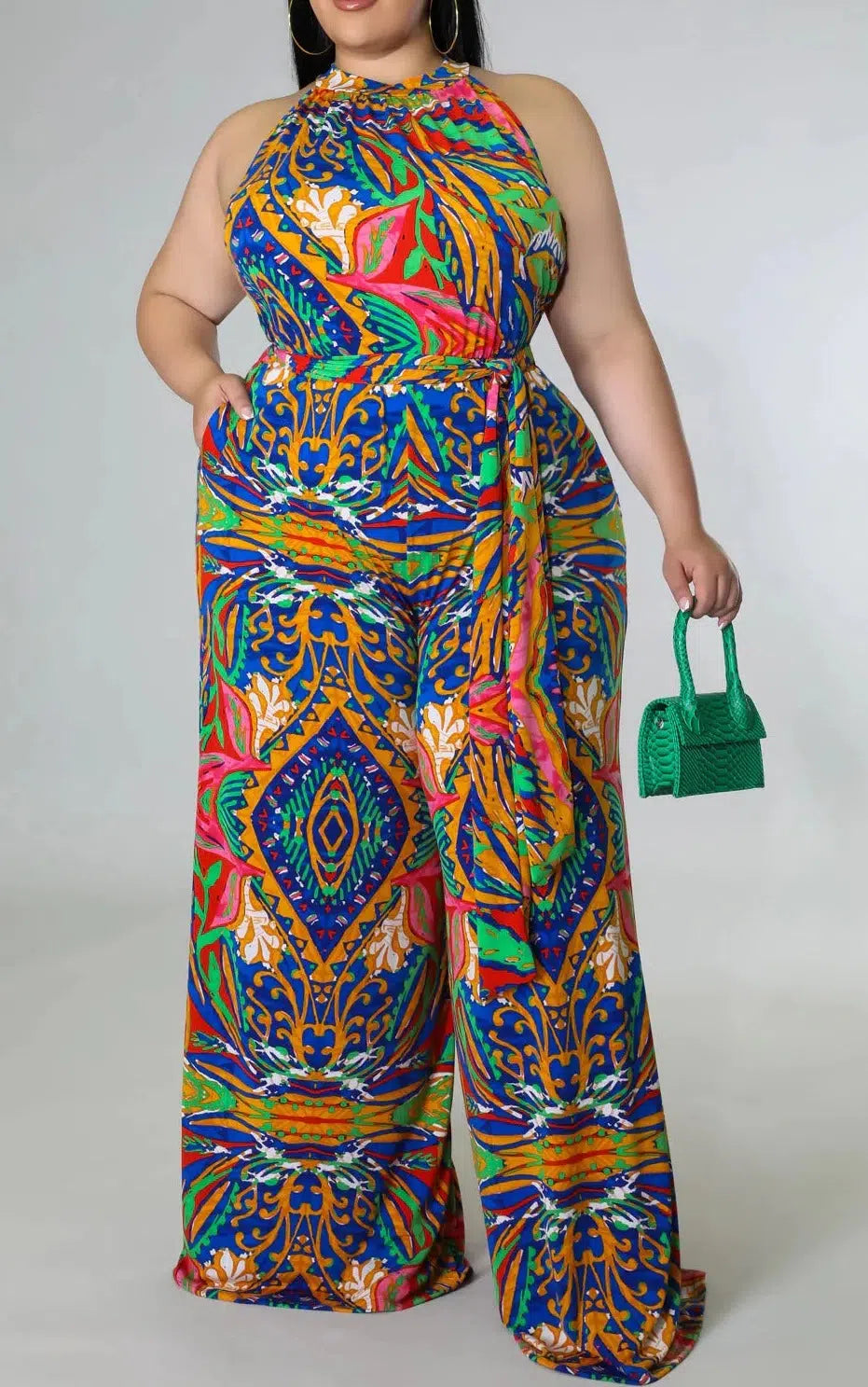 Sleeveless Tropical Jumpsuit (Curvy) - SASHAY COUTURE BOUTIQUE Jumpsuits & Rompers
