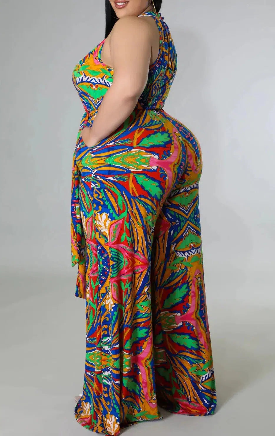Sleeveless Tropical Jumpsuit (Curvy) - SASHAY COUTURE BOUTIQUE Jumpsuits & Rompers