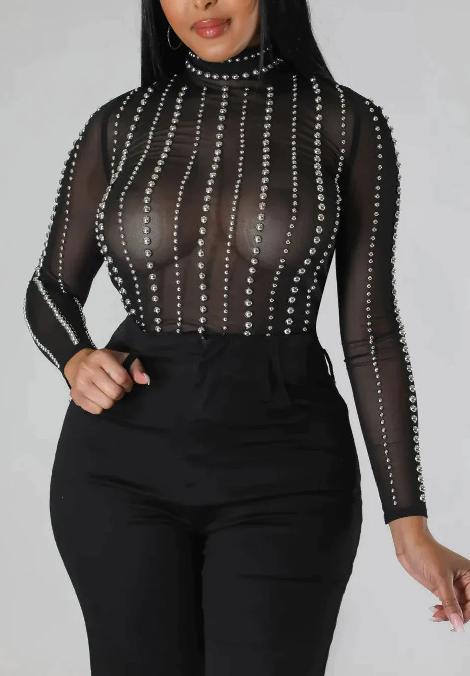 Sheer Studded Top - SASHAY COUTURE BOUTIQUE
