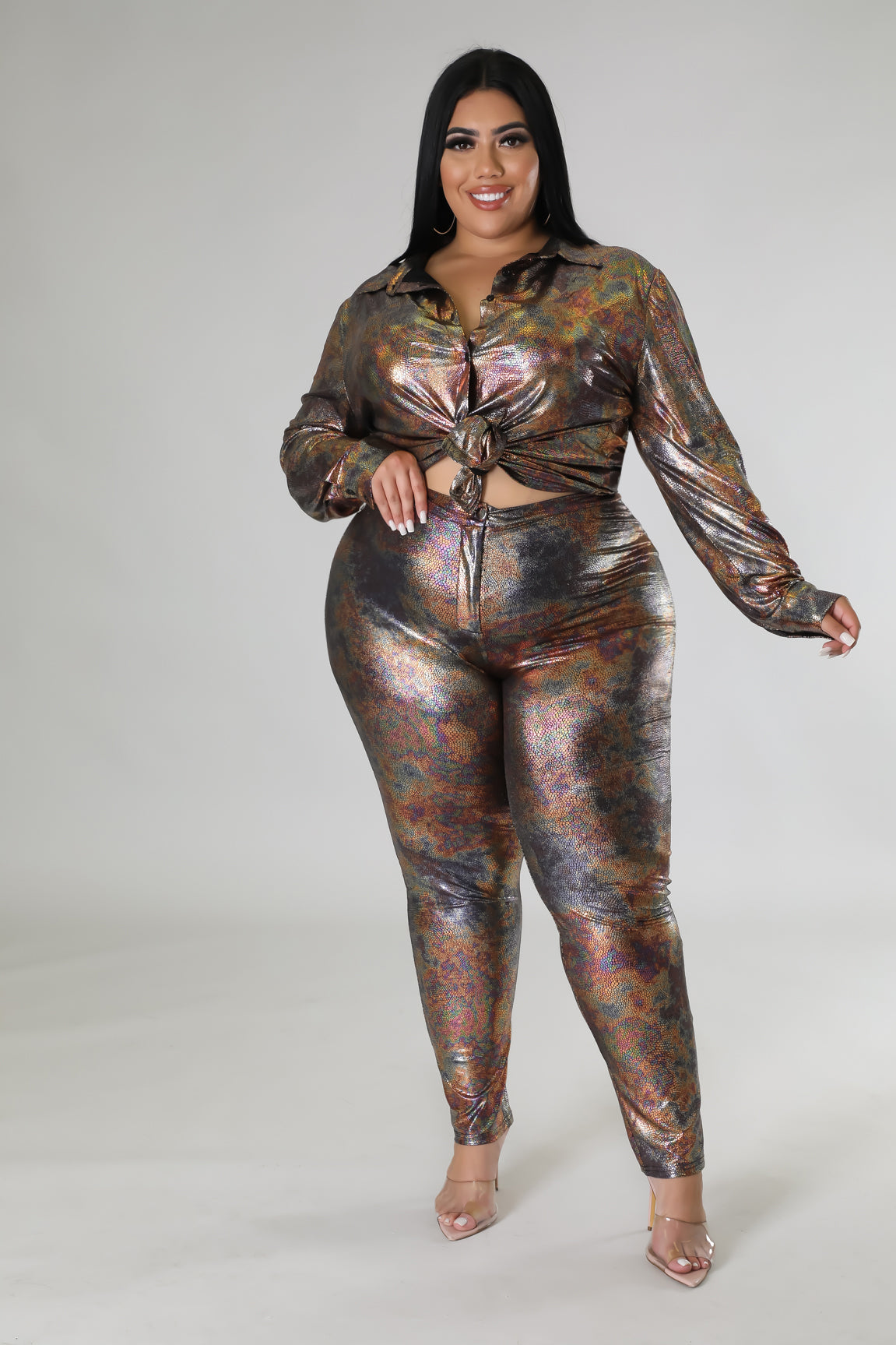 Metallic Snake Print Set (Curvy) - SASHAY COUTURE BOUTIQUE Two Piece