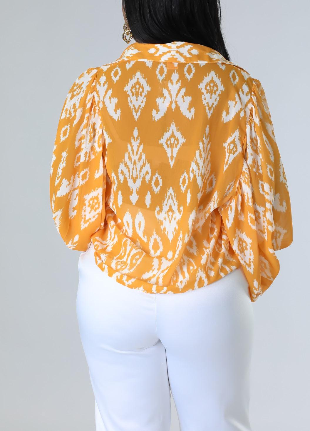 Tribal Detailed Sheer Blouse - SASHAY COUTURE BOUTIQUE Tops