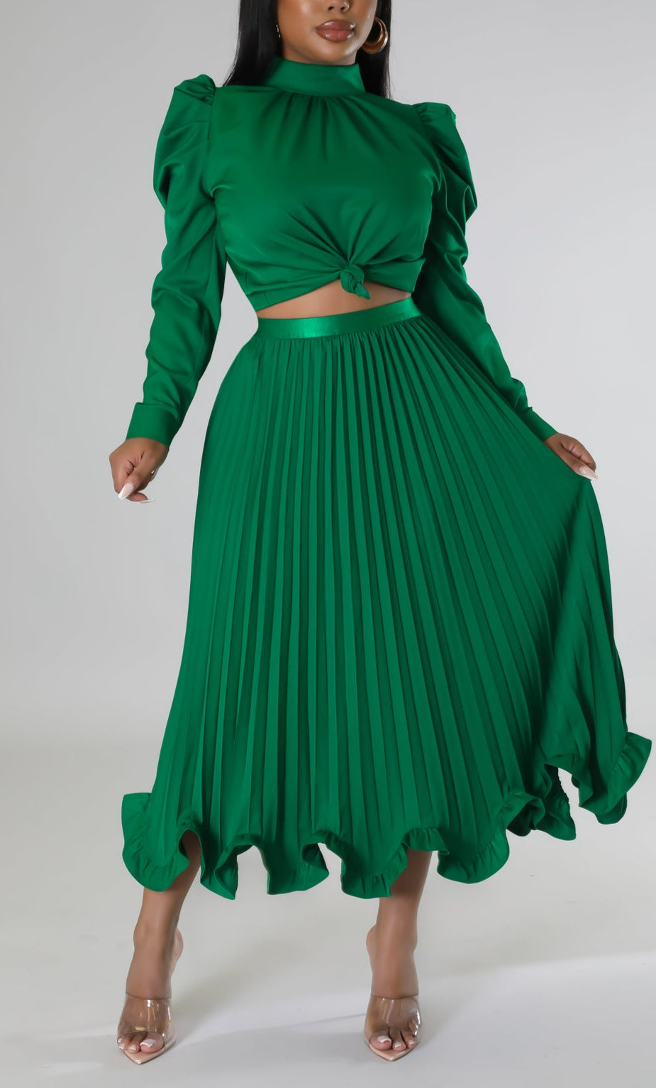 Blouse and Pleated Skirt Set - SASHAY COUTURE BOUTIQUE Two Piece