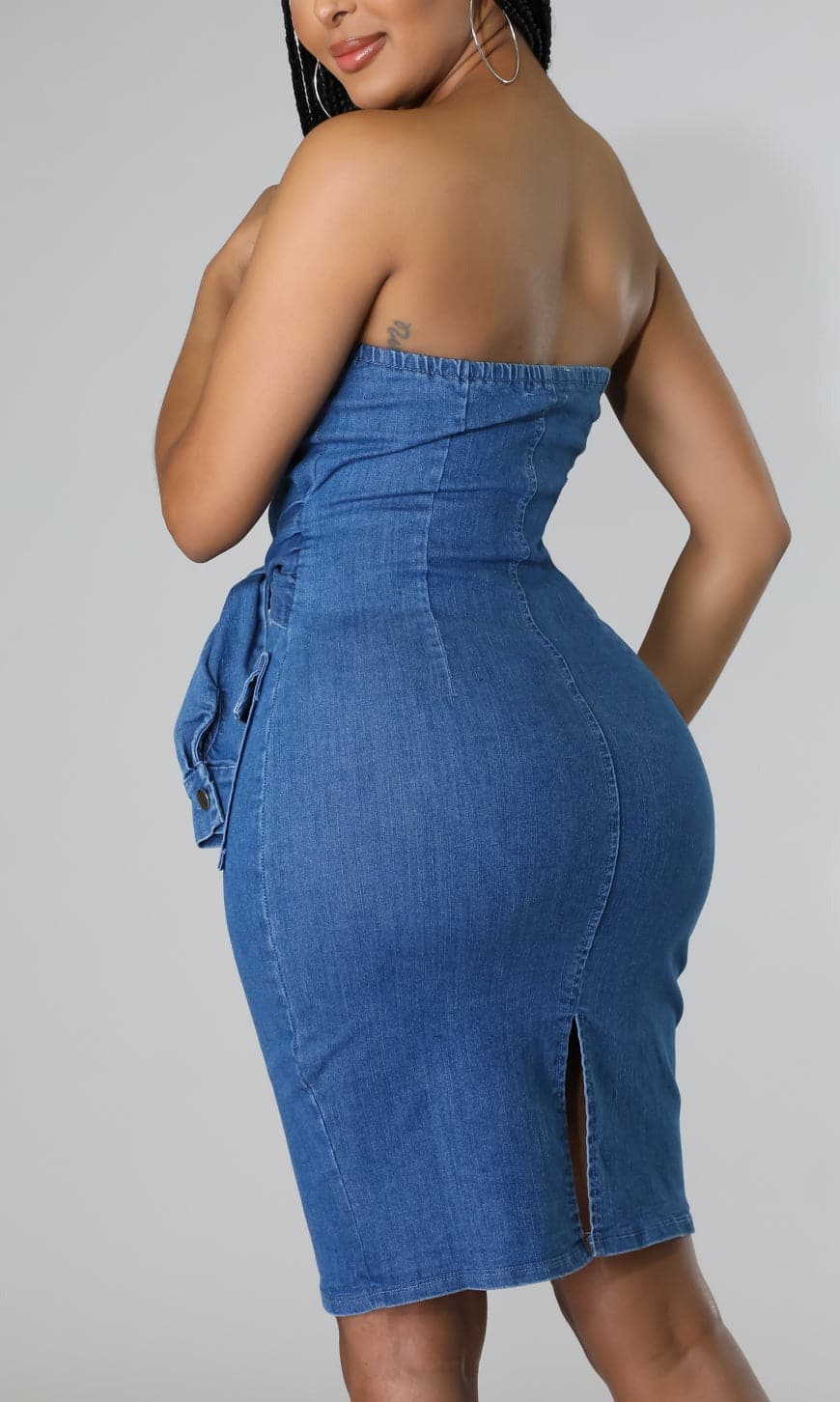 Strapless Denim Midi Dress - SASHAY COUTURE BOUTIQUE Dresses