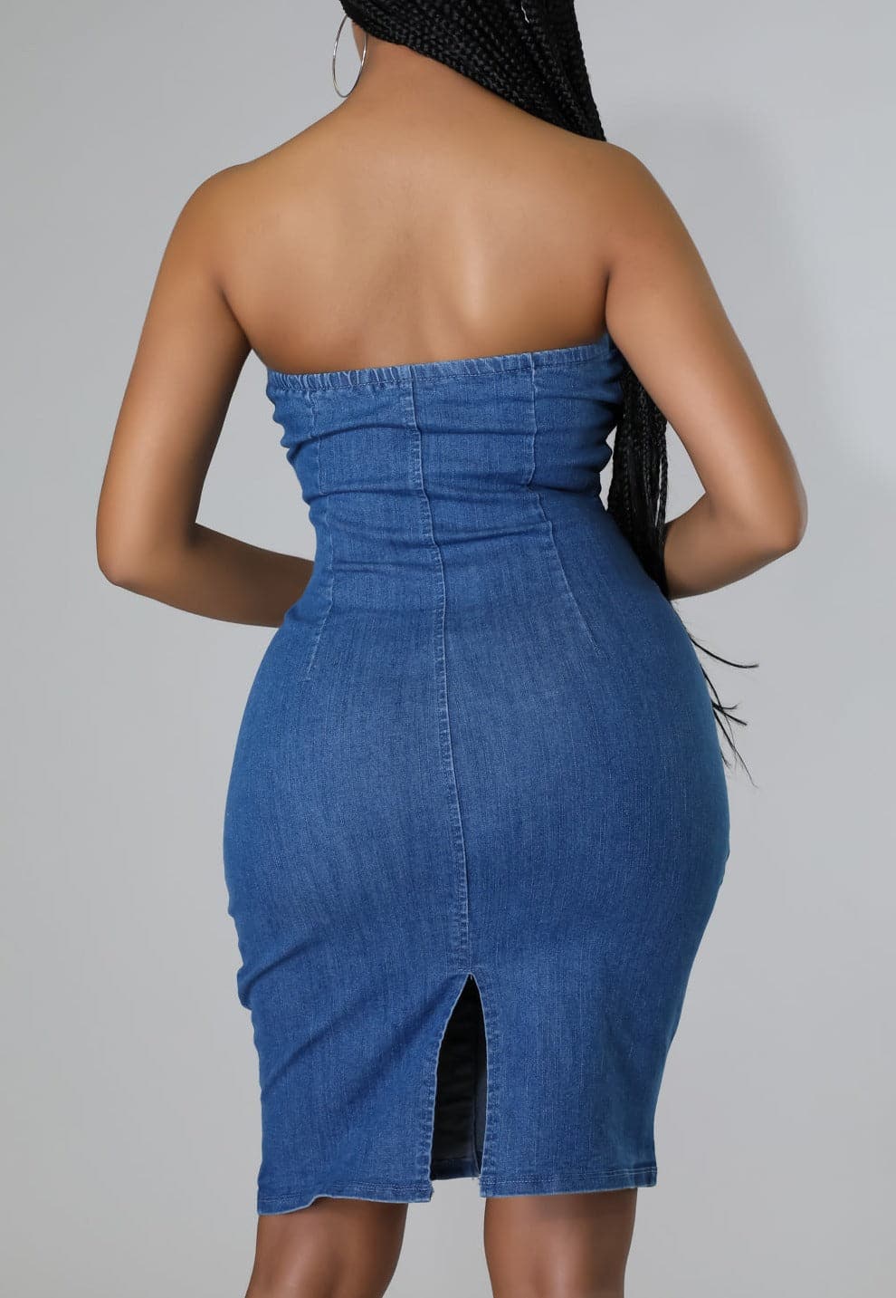Strapless Denim Midi Dress - SASHAY COUTURE BOUTIQUE Dresses