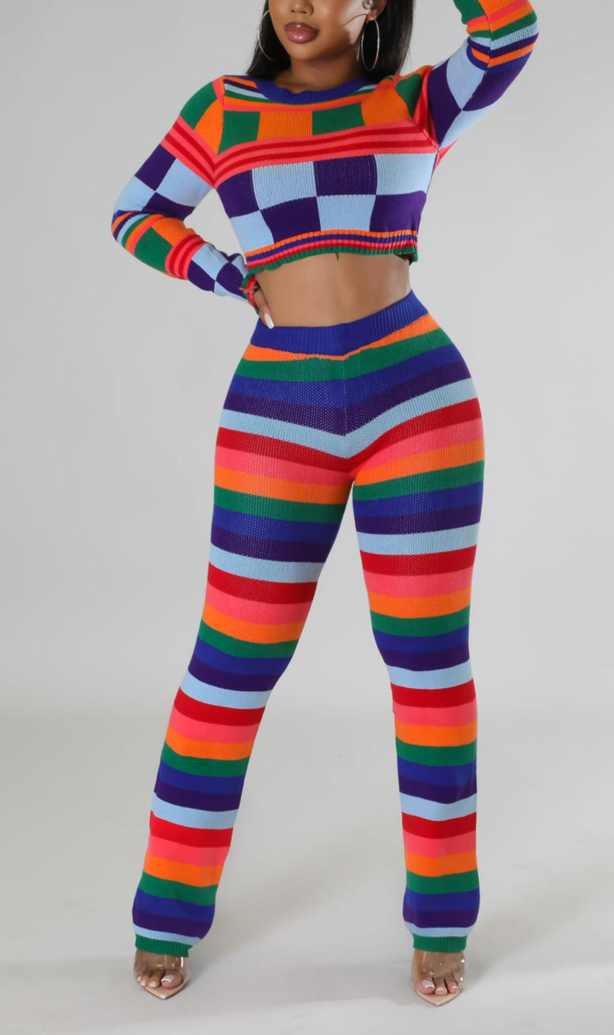 Multi Striped Knit Legging Set - SASHAY COUTURE BOUTIQUE Two Piece