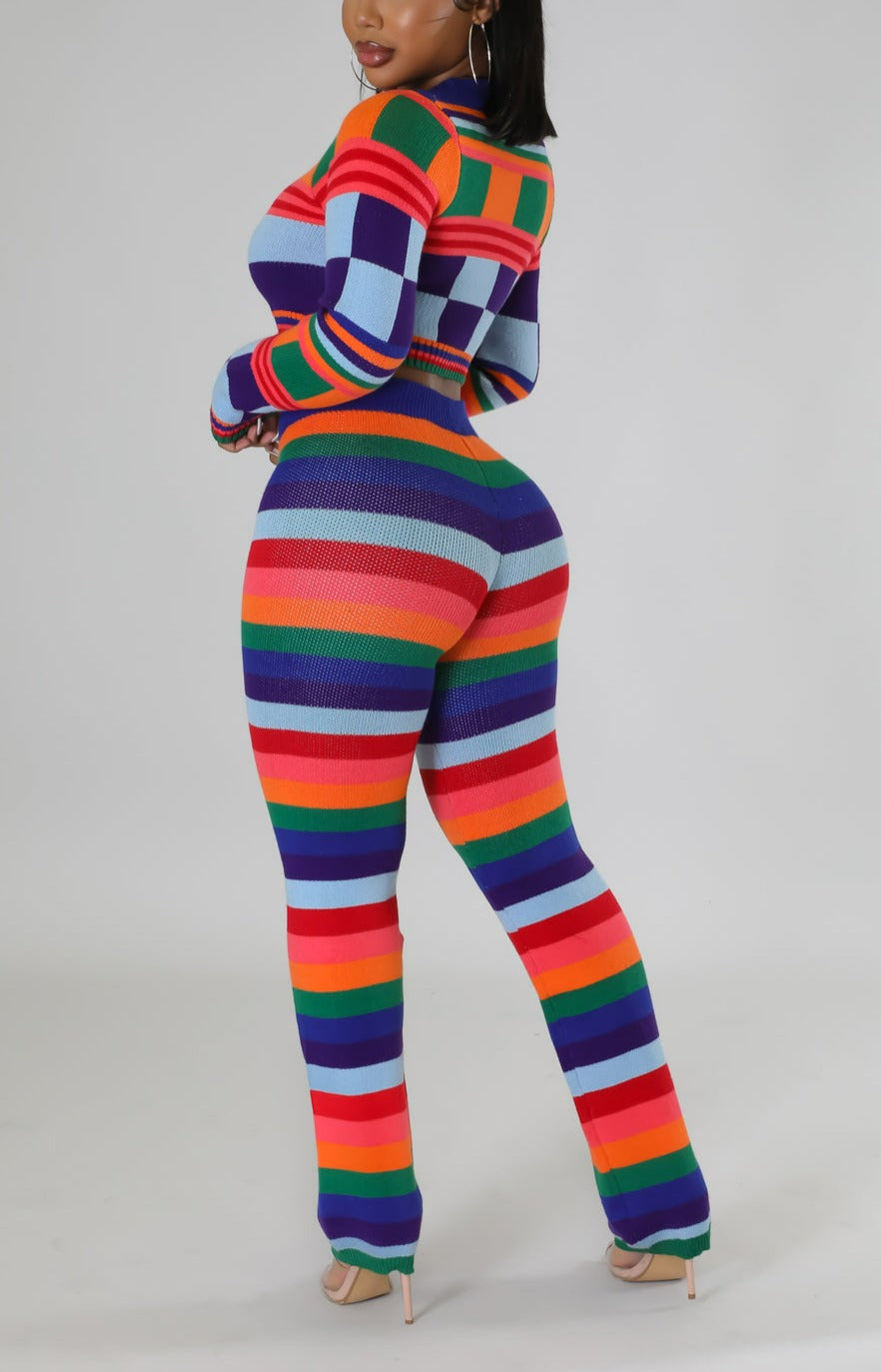 Multi Striped Knit Legging Set - SASHAY COUTURE BOUTIQUE Two Piece
