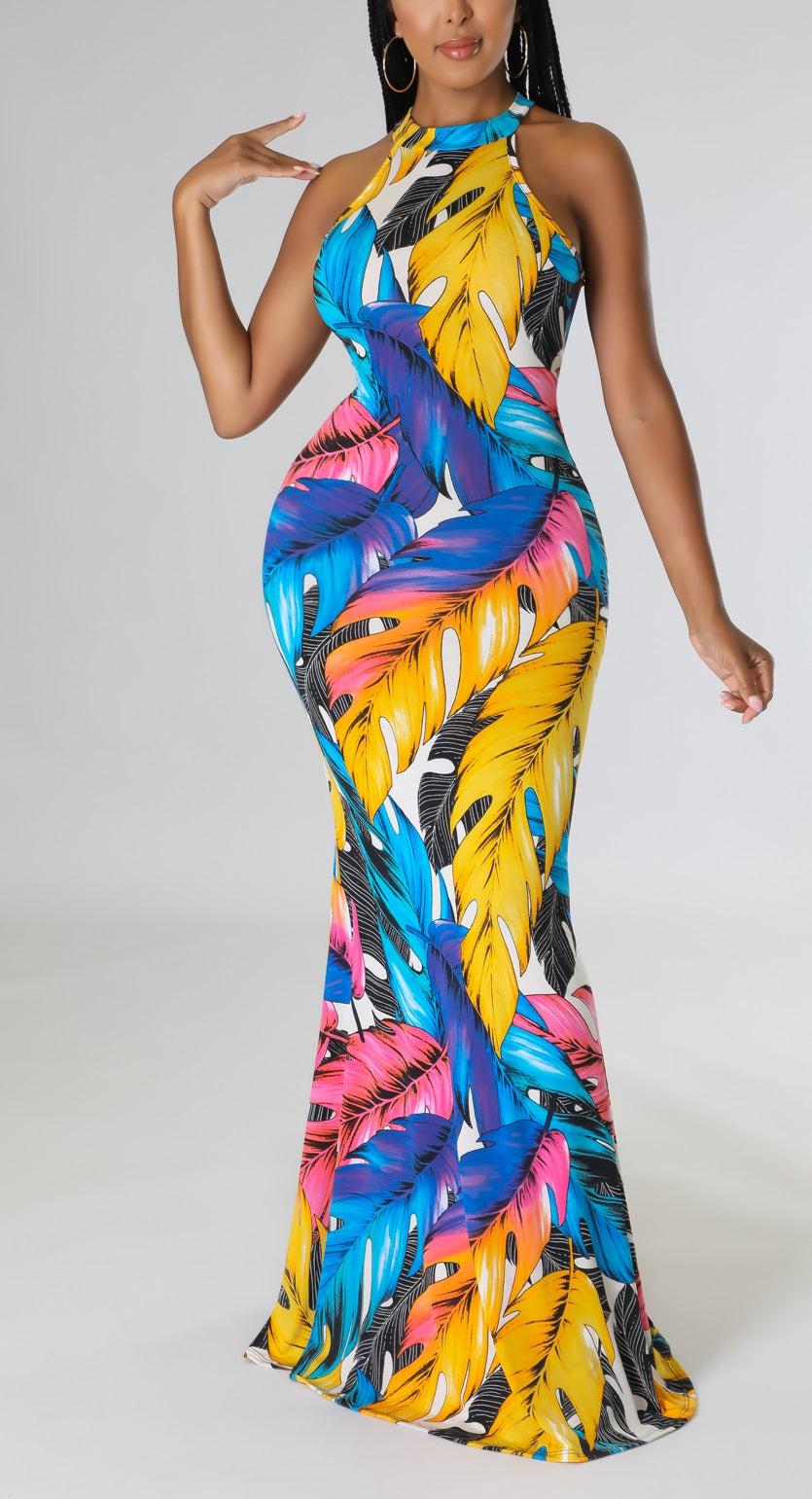 Feather Detailed Maxi - SASHAY COUTURE BOUTIQUE Dresses