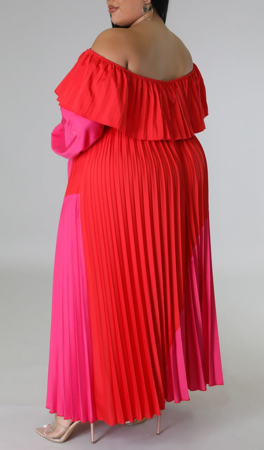 Pleated Two Toned Maxi Dress (Curvy) - SASHAY COUTURE BOUTIQUE Dresses
