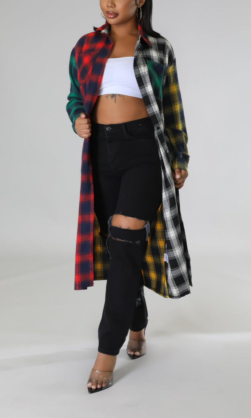 Mid-Length Flannel Jacket - SASHAY COUTURE BOUTIQUE Outerwear