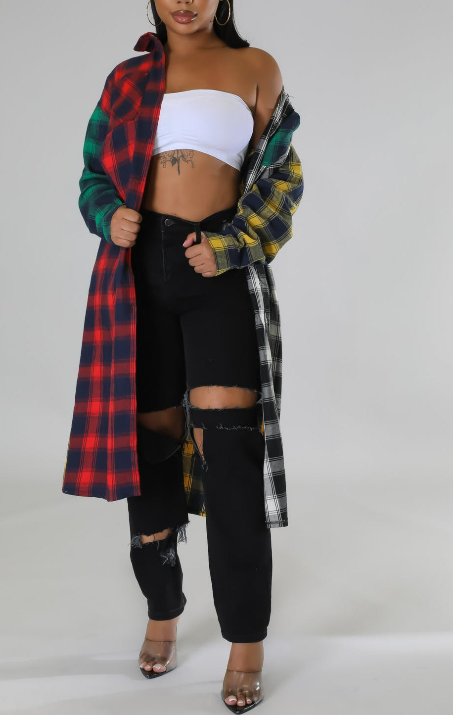 Mid-Length Flannel Jacket - SASHAY COUTURE BOUTIQUE Outerwear