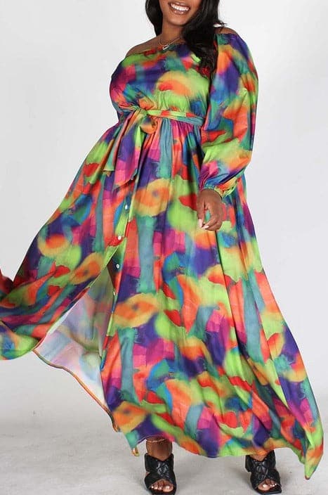 Multi Color Maxi Dress (Curvy) - SASHAY COUTURE BOUTIQUE Dresses