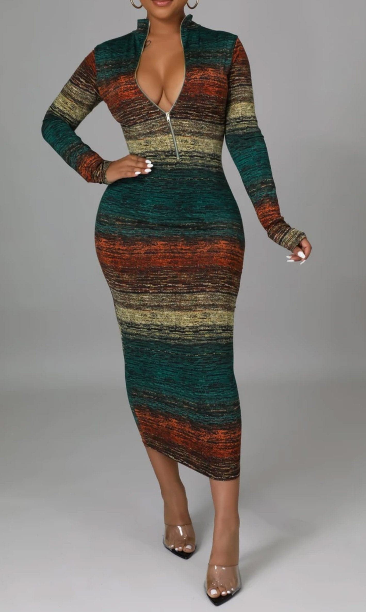 Multi Color Mock Turtle Neck Midi - SASHAY COUTURE BOUTIQUE Dresses