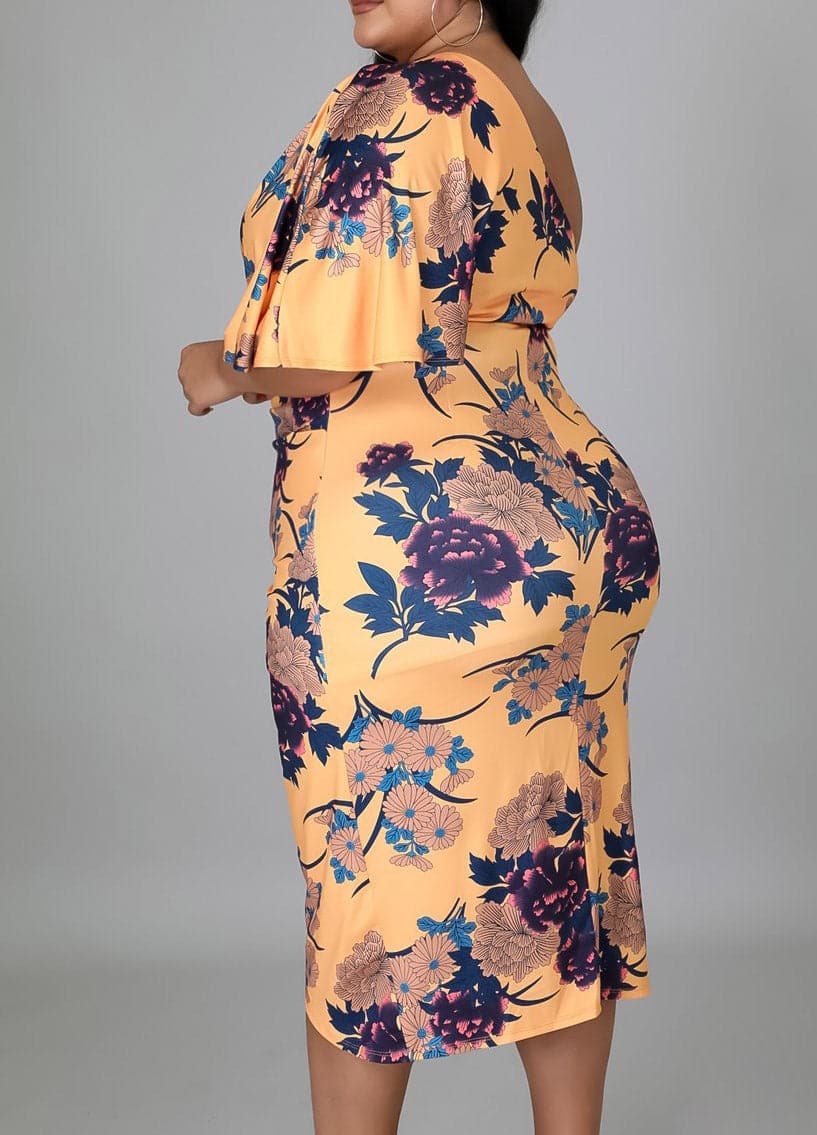 One Shoulder Floral Midi (Curvy) - SASHAY COUTURE BOUTIQUE Dresses