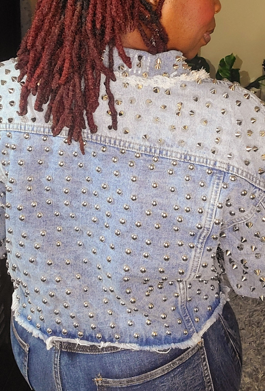 Studded Cropped Denim Jacket (Curvy/PLUS SIZE ONLY) - SASHAY COUTURE BOUTIQUE Coats & Jackets