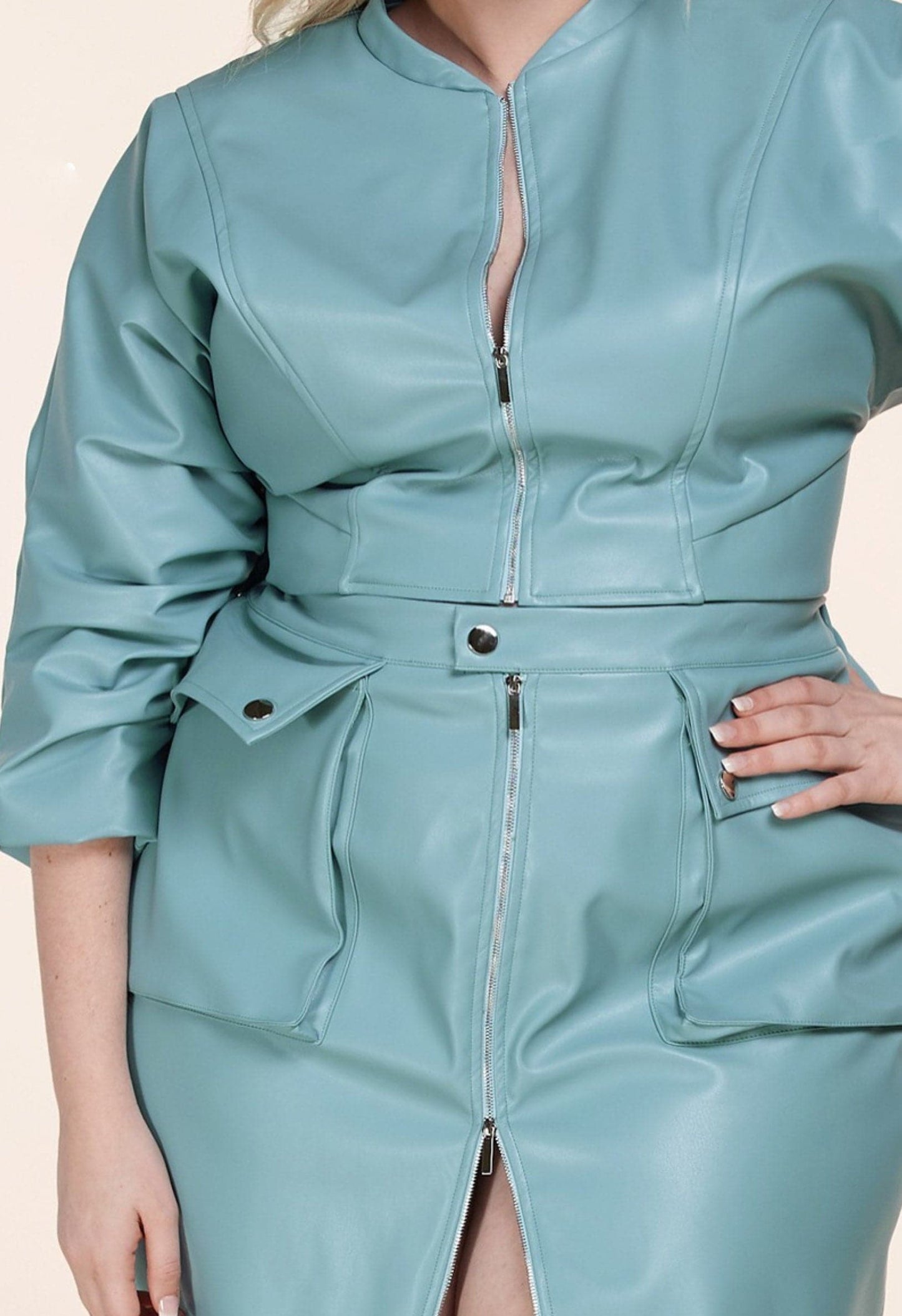 ***RE-STOCK*** Steele Blue Vegan Leather Two Piece (Curvy) - SASHAY COUTURE BOUTIQUE Two Piece