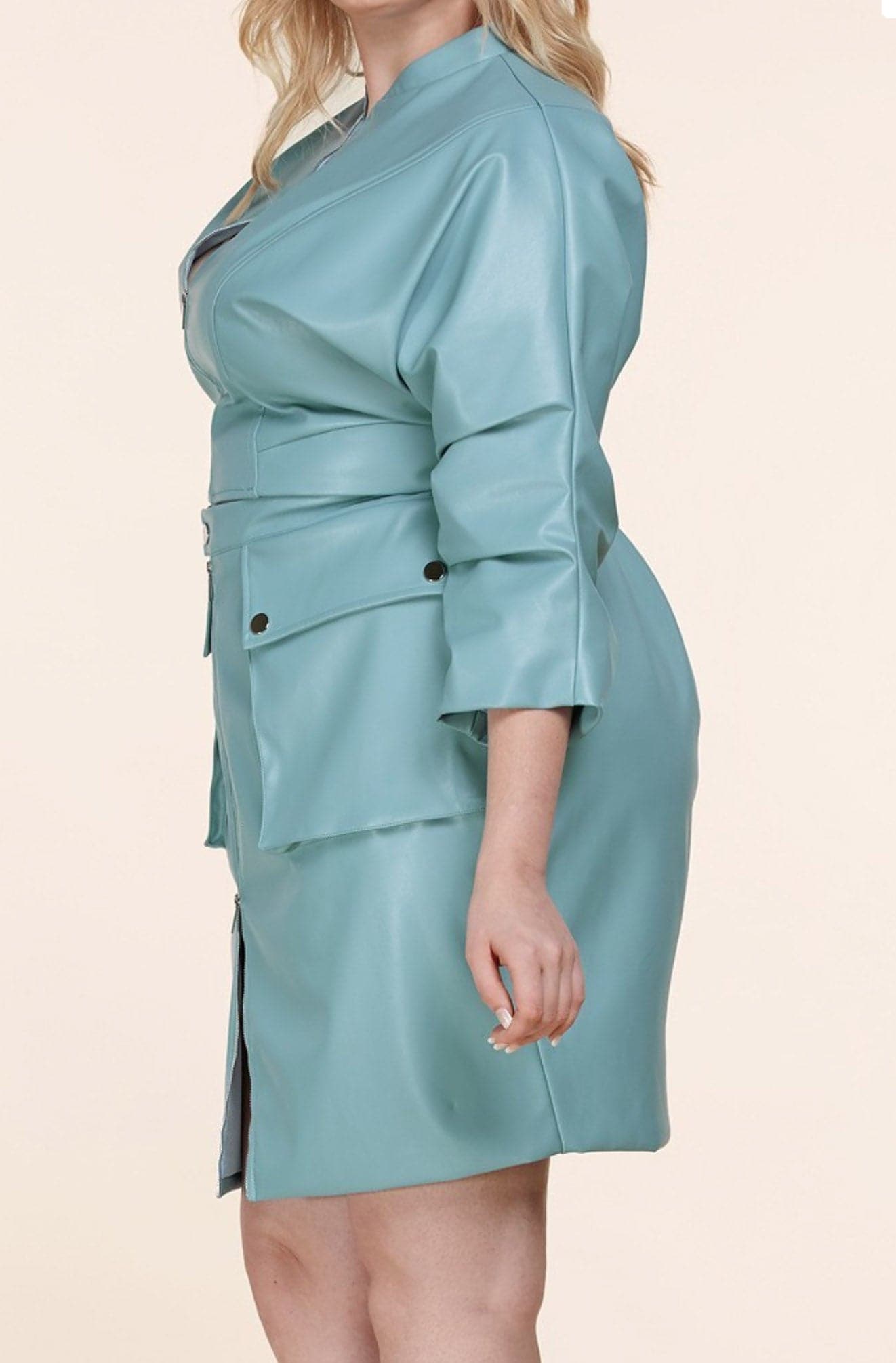 ***RE-STOCK*** Steele Blue Vegan Leather Two Piece (Curvy) - SASHAY COUTURE BOUTIQUE Two Piece