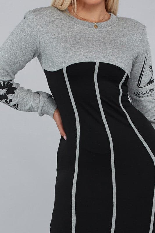 Two Tone Black Sweater Midi - SASHAY COUTURE BOUTIQUE Dresses