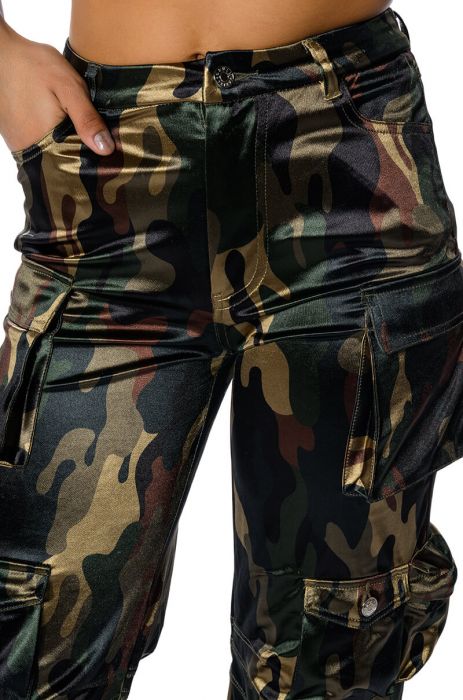 Smooth Satin Camo Cargos - SASHAY COUTURE BOUTIQUE Bottoms