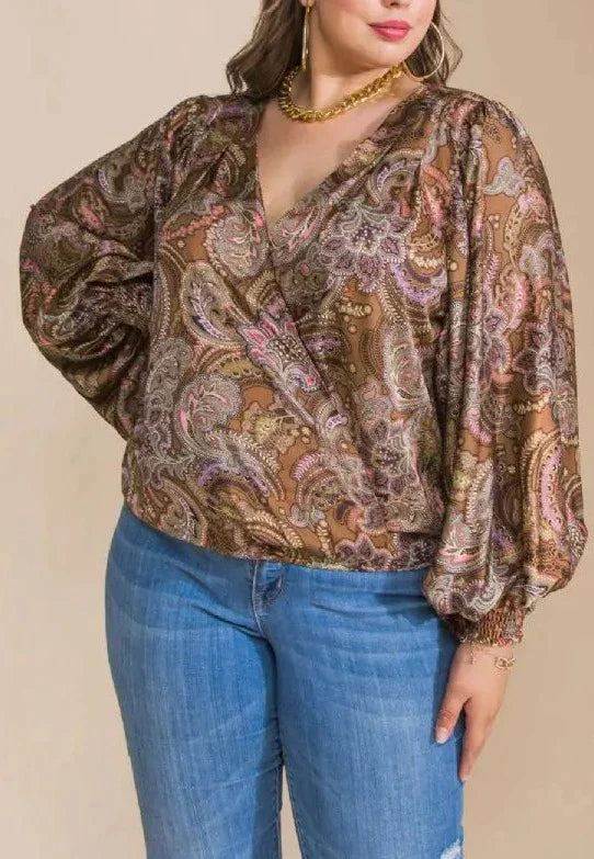 Paisley Design Satin Blouse - SASHAY COUTURE BOUTIQUE Tops