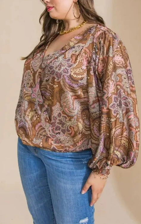 Paisley Design Satin Blouse - SASHAY COUTURE BOUTIQUE Tops