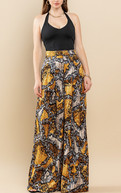 PRINTED HIGH WAIST WIDE LEGGED PANTS