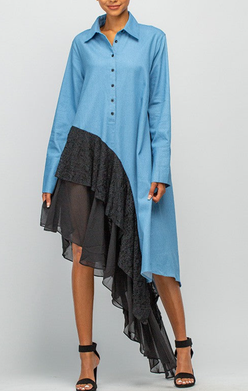 Stretch Denim Dress/Top with Ruffles