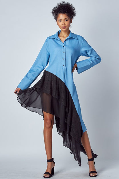 Stretch Denim Dress/Top with Ruffles