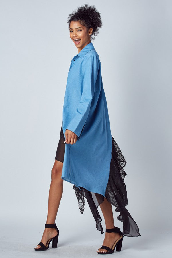 Stretch Denim Dress/Top with Ruffles