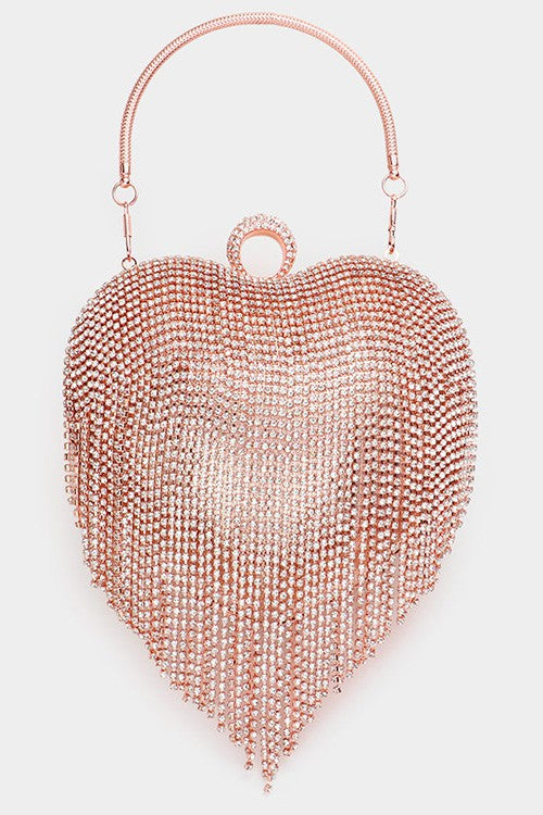 Elegant Rhinestone Fringe Heart Clutch - SASHAY COUTURE BOUTIQUE Purses