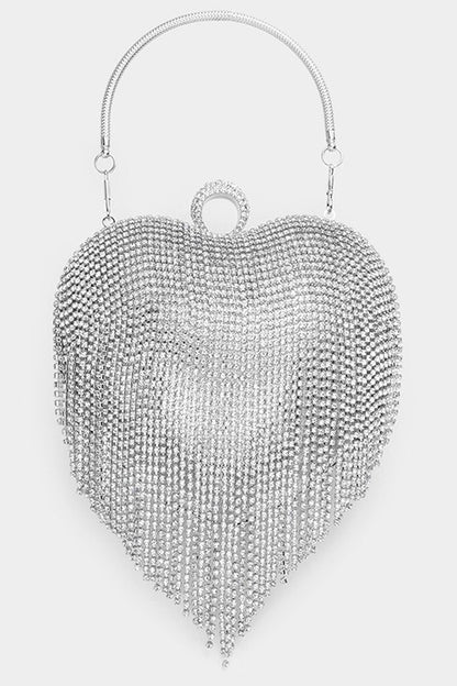 Elegant Rhinestone Fringe Heart Clutch - SASHAY COUTURE BOUTIQUE Purses
