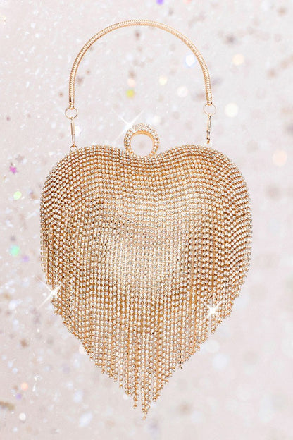 Elegant Rhinestone Fringe Heart Clutch