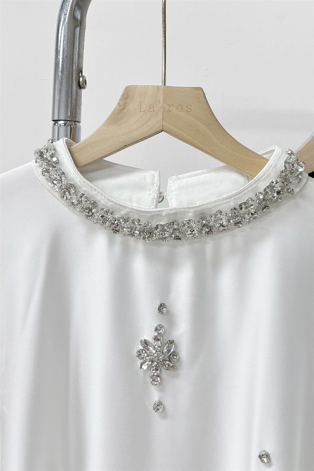 Satin Blouse with Rhinestone Collar