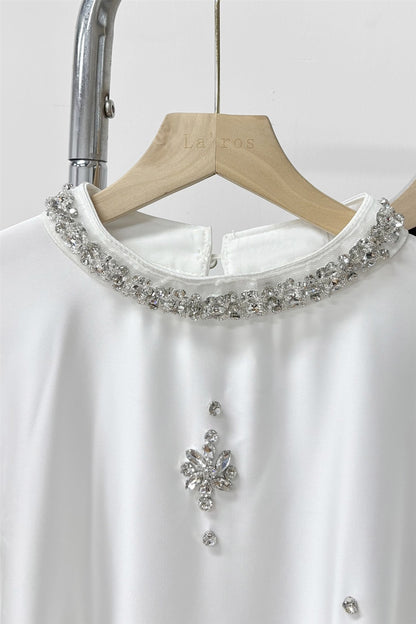 Satin Blouse with Rhinestone Collar
