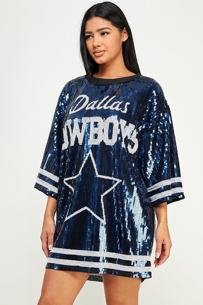 Dallas Cowboys Sequins Dress/Top - SASHAY COUTURE BOUTIQUE Dresses