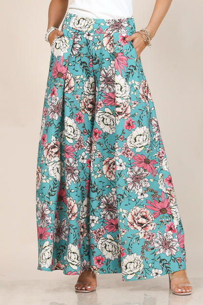 Fresh Bouquet Flower Print Wide Leg Palazzo Pants